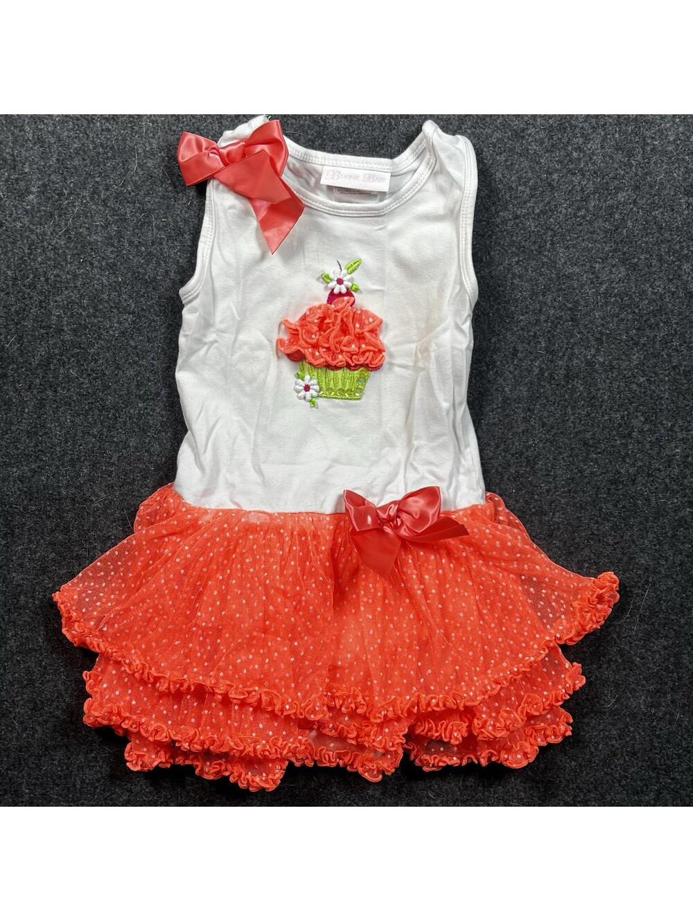 Bonnie Jean Birthday Cupcake Romper Top Coral Tutu Girly Fun 24 Months